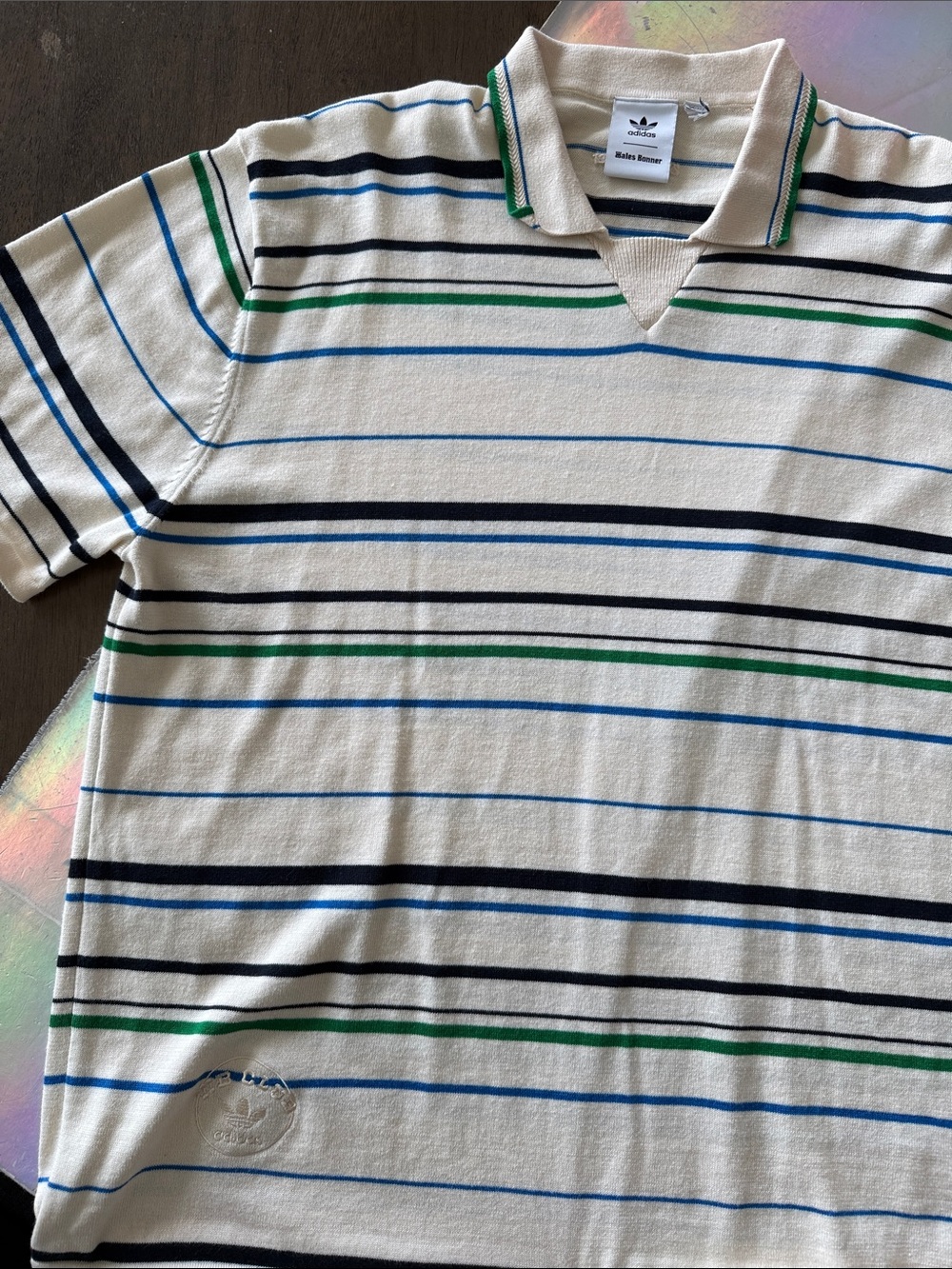 Wales Bonner x Adidas Striped Short Sleeve Knit Polo Shirt